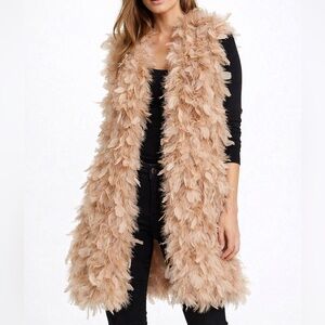 Haute Hippie Feather Long Vest – Blush / Nude – Size S
